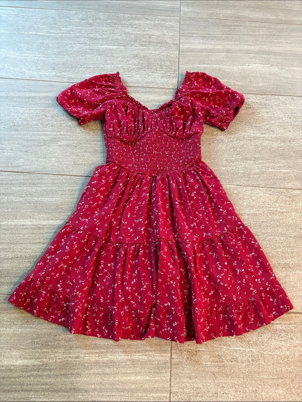 Hollister Red Floral Puff-Sleeve Mini Dress